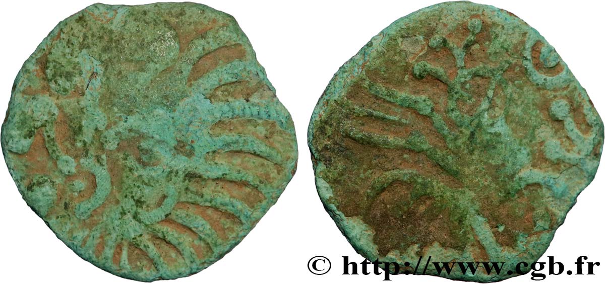 GALLIA - BELGICA - BELLOVACI (Región de Beauvais) Bronze au coq à tête humaine RC+