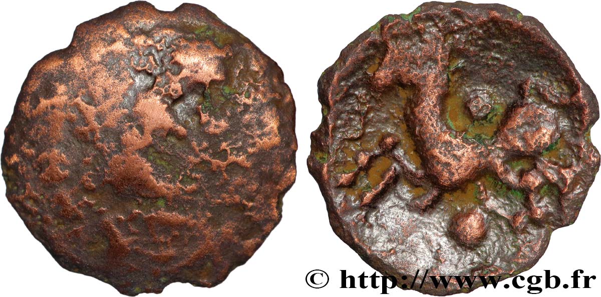 GALLIA - BELGICA - BELLOVACI (Región de Beauvais) Bronze au personnage courant, cheval à gauche MC/BC+