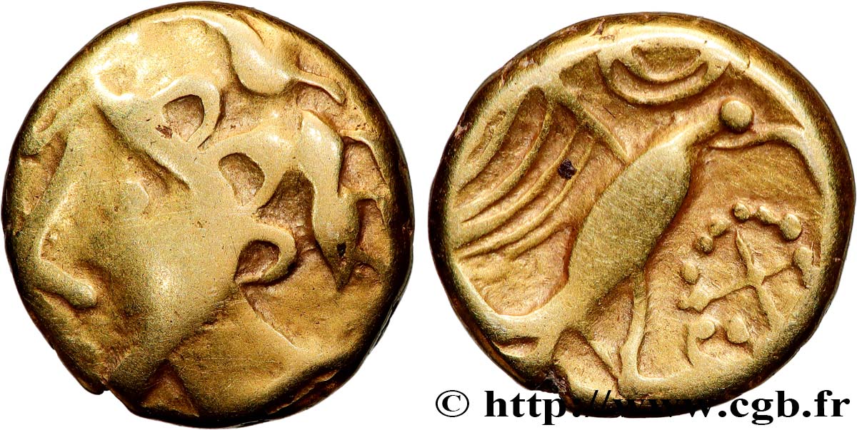 GALLIA - CARNUTES (Región de la Beauce) Hémistatère d’or à l’aigle, tête à gauche - variante MBC+