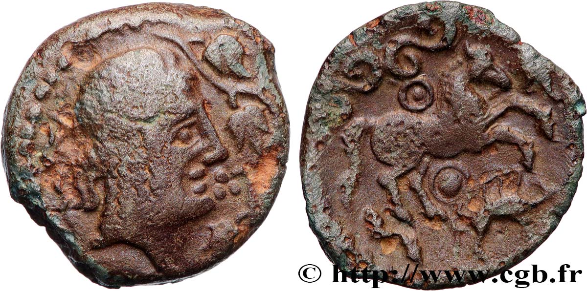 GALLIA - AULERCI EBUROVICES (Area of Évreux) Bronze à la tête d’Apollon et à la treille de vigne AU