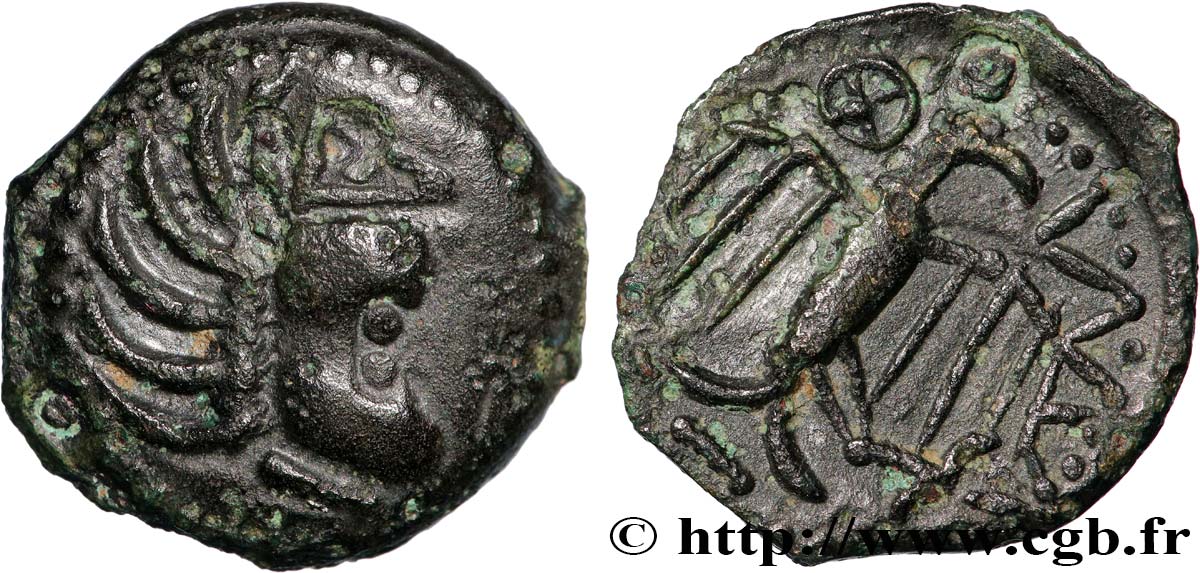 GALLIA - CARNUTES (Región de la Beauce) Bronze à l’aigle et à la rouelle, tête à droite MBC+/EBC