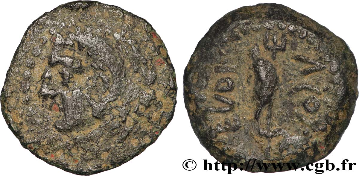 HISPANIA - GADIR/GADES (Province de Cadiz) Quadrans de bronze à la tête de Melqart et au dauphin TB