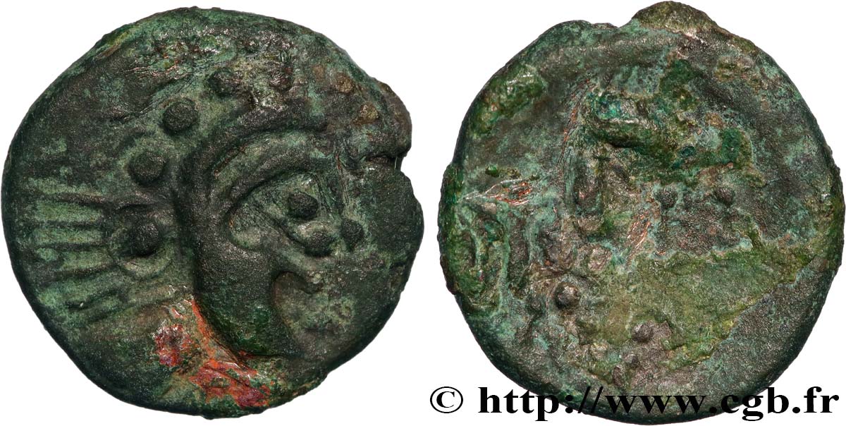 GALLIEN - SANTONES / MITTELWESTGALLIEN - Unbekannt Quart de statère en bronze à la tête luniforme SS/S