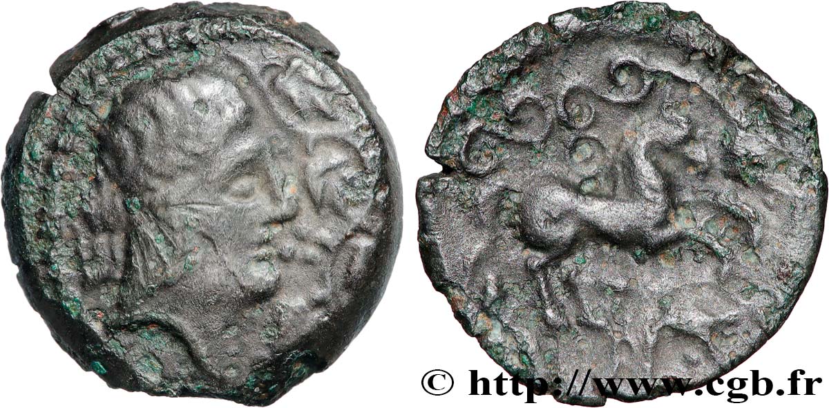 GALLIA - AULERCI EBUROVICES (Area of Évreux) Bronze à la tête d’Apollon et à la treille de vigne XF