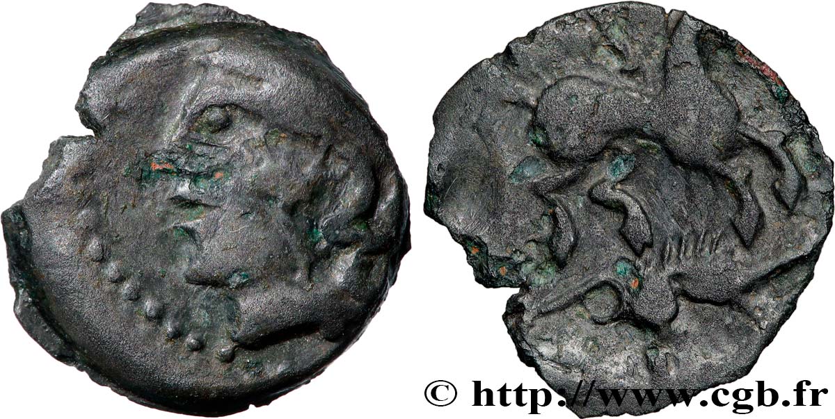 GALLIA - CARNUTES (Area of the Beauce) Bronze au cheval et au sanglier XF/VF