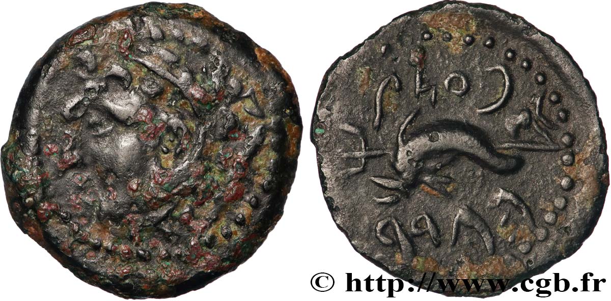 ESPAGNE - GADIR/GADES (Provincia of Cadiz) Quadrans de bronze à la tête de Melqart et au dauphin VF/XF