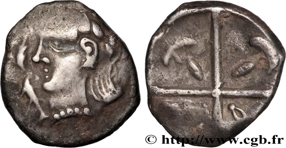 GALLIA - SOUTH WESTERN GAUL - VOLCÆ TECTOSAGES (Area of Toulouse) Drachme “à la tête cubiste”, Série précoce aux dauphins XF/VF