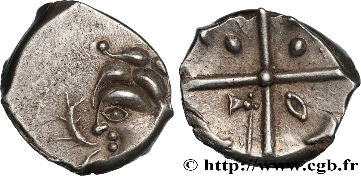 GALLIA - SOUTH WESTERN GAUL - VOLCÆ TECTOSAGES (Area of Toulouse) Drachme “à la tête cubiste”, Série précoce aux dauphins MS/AU