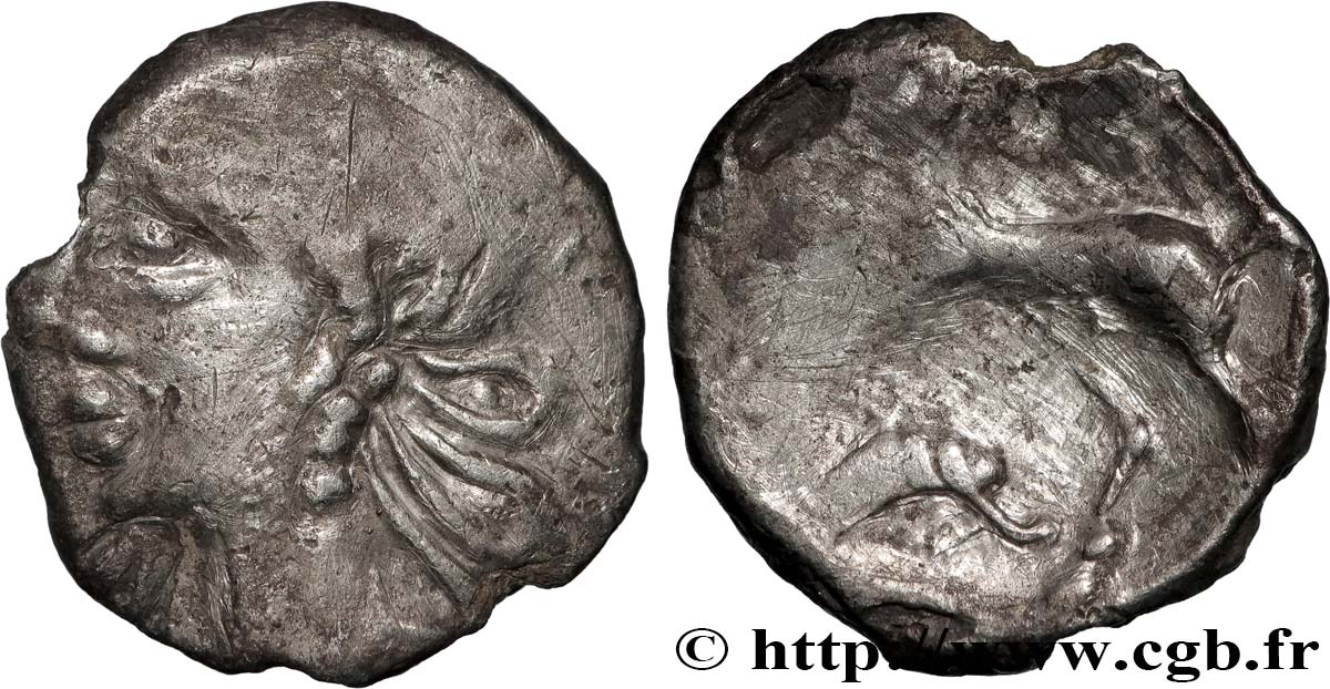 GALLIA - ÆDUI (BIBRACTE, Area of the Mont-Beuvray) Denier ATPILI.F ORCETIRIX, au dauphin XF/VF