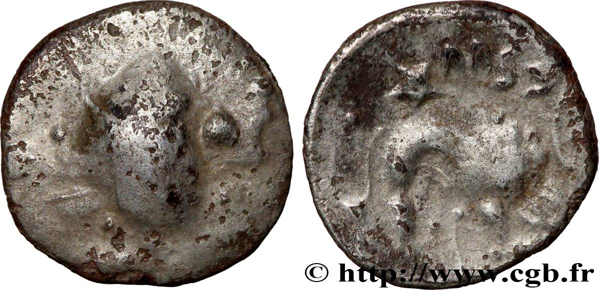 GALLIA - MID-WESTERN, UNSPECIFIED Drachme au lion et à l’étoile, imitée de Marseille, tête à droite VF