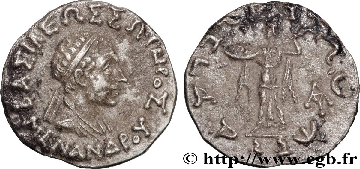 BACTRIA - BACTRIAN KINGDOM - MENANDROS I SOTER Drachme bilingue AU