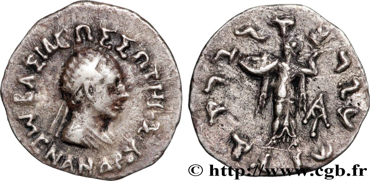 BACTRIA - BACTRIAN KINGDOM - MENANDER I SOTER Drachme bilingue XF