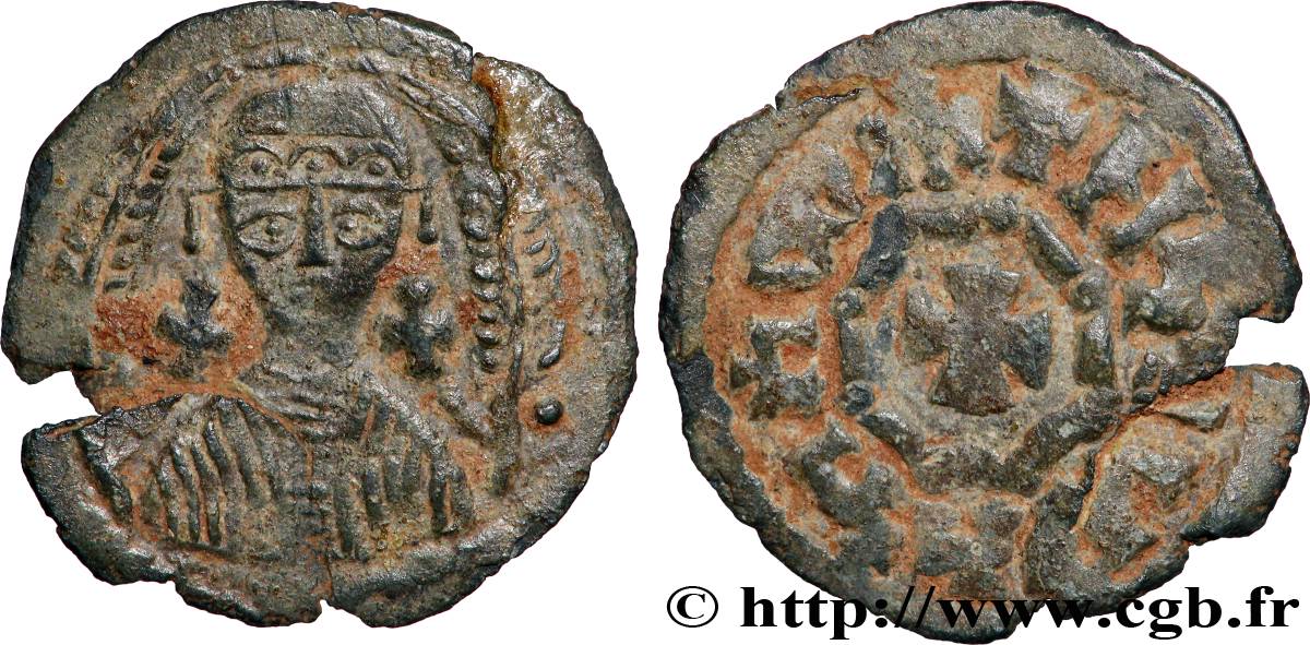 AXOUM - ROYAUME AXOUMITE - HATAZ Monnaie de bronze au buste de face et à la croix TTB