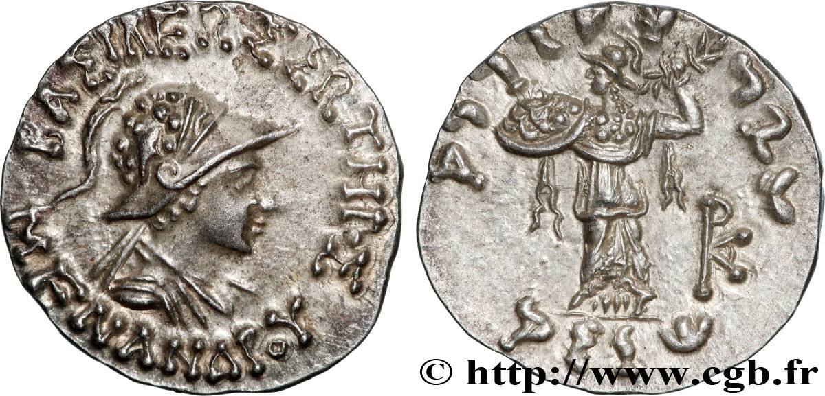 BACTRIANE - ROYAUME DE BACTRIANE - MÉNANDRE Ier SOTER Drachme bilingue SPL