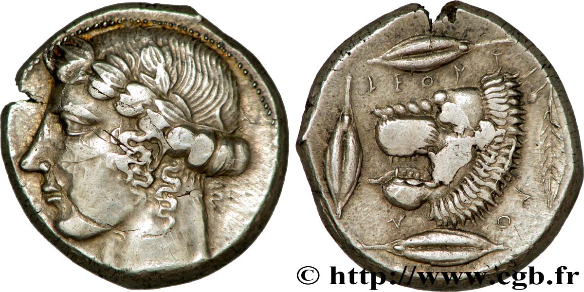 SICILE - LÉONTINI Tétradrachme &nbsp;du Maître à la feuille&nbsp; TTB+