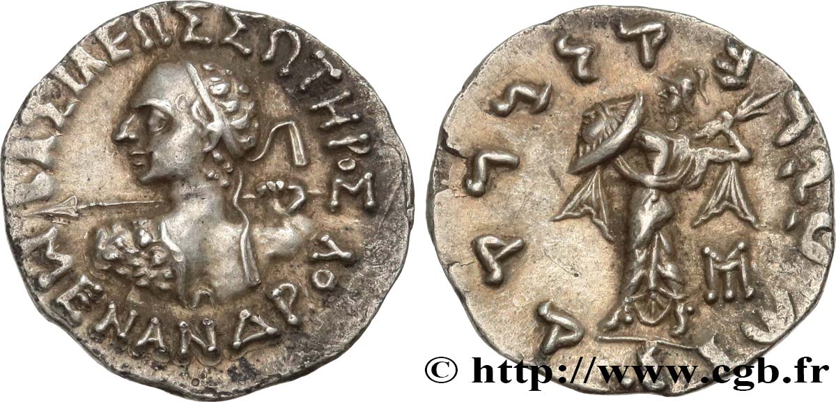 BACTRIA - REINO DE BACTRIA - MENANDROS I SOTER Drachme bilingue EBC