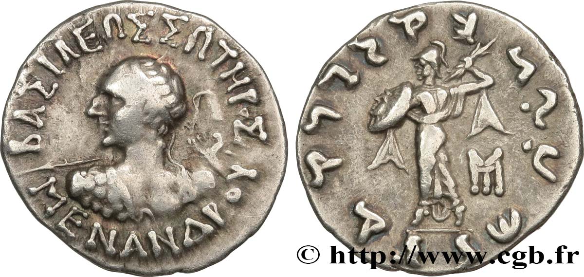 BACTRIA - BACTRIAN KINGDOM - MENANDER I SOTER Drachme bilingue XF/AU