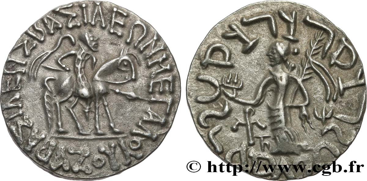 SCYTHIE - ROYAUME INDO-SCYTHE - AZILISÈS Tétradrachme bilingue SPL