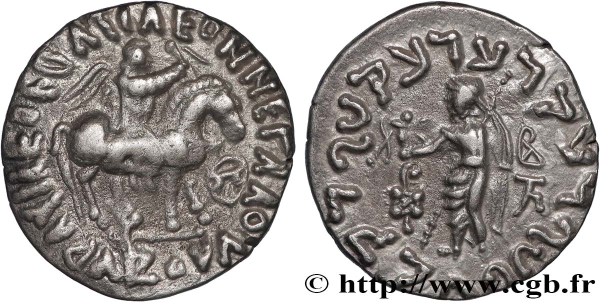 SCYTHIA - INDO-SCYTHIAN KINGDOM - AZES Drachme bilingue XF/AU