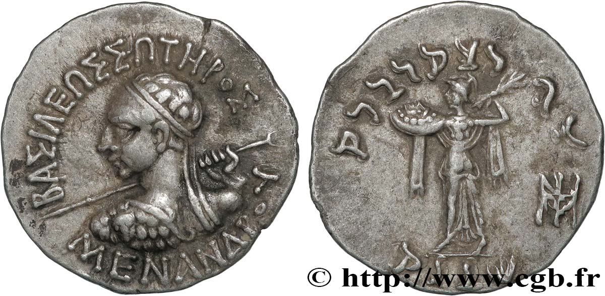 BACTRIA - BACTRIAN KINGDOM - MENANDER I SOTER Drachme bilingue AU