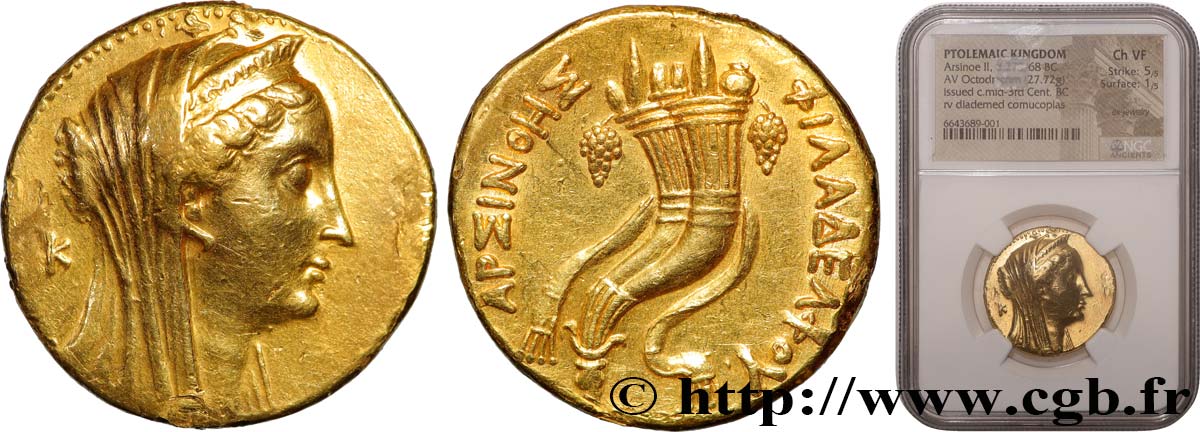 ÄGYPTEN - PTOLEMÄISCHES KÖNIGREICH ÄGYPTEN - PTOLEMAIOS II PHILADELPHOS Octodrachme d’or (mnaieon) fVZ