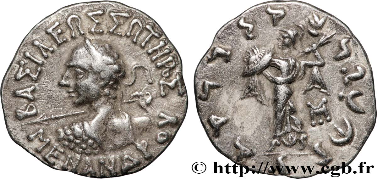 BACTRIA - REINO DE BACTRIA - MENANDROS I SOTER Drachme bilingue EBC/SC