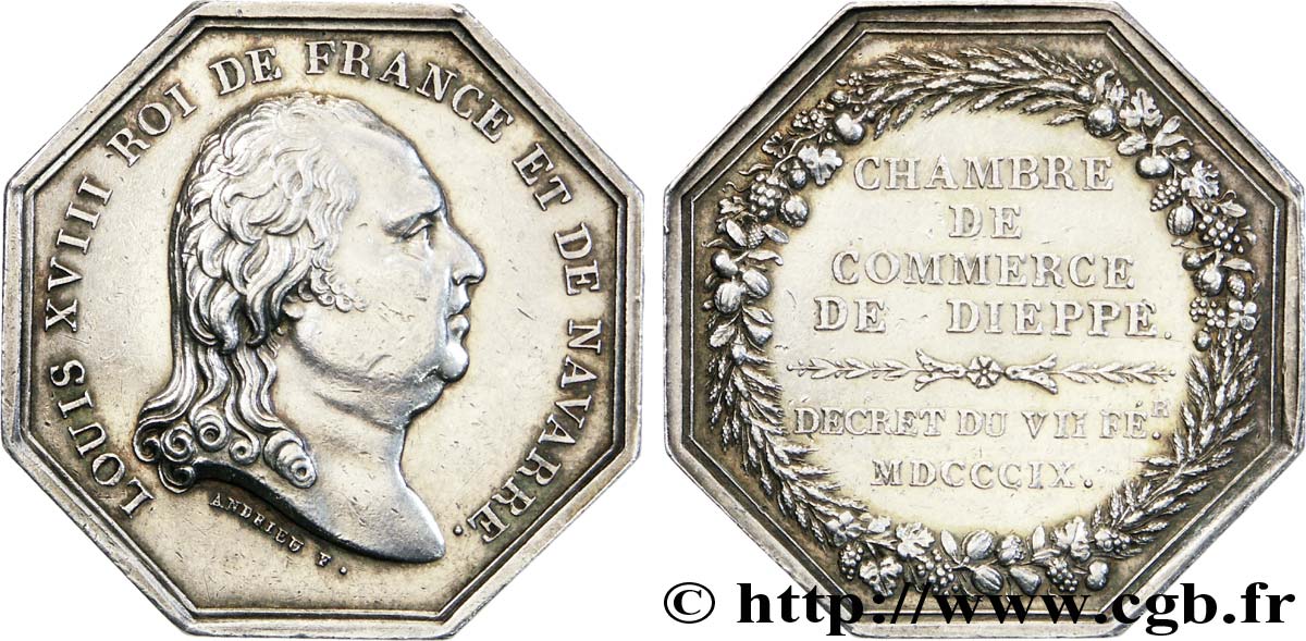 CHAMBRES DE COMMERCE Chambre de commerce de Dieppe (Louis XVIII) q.SPL