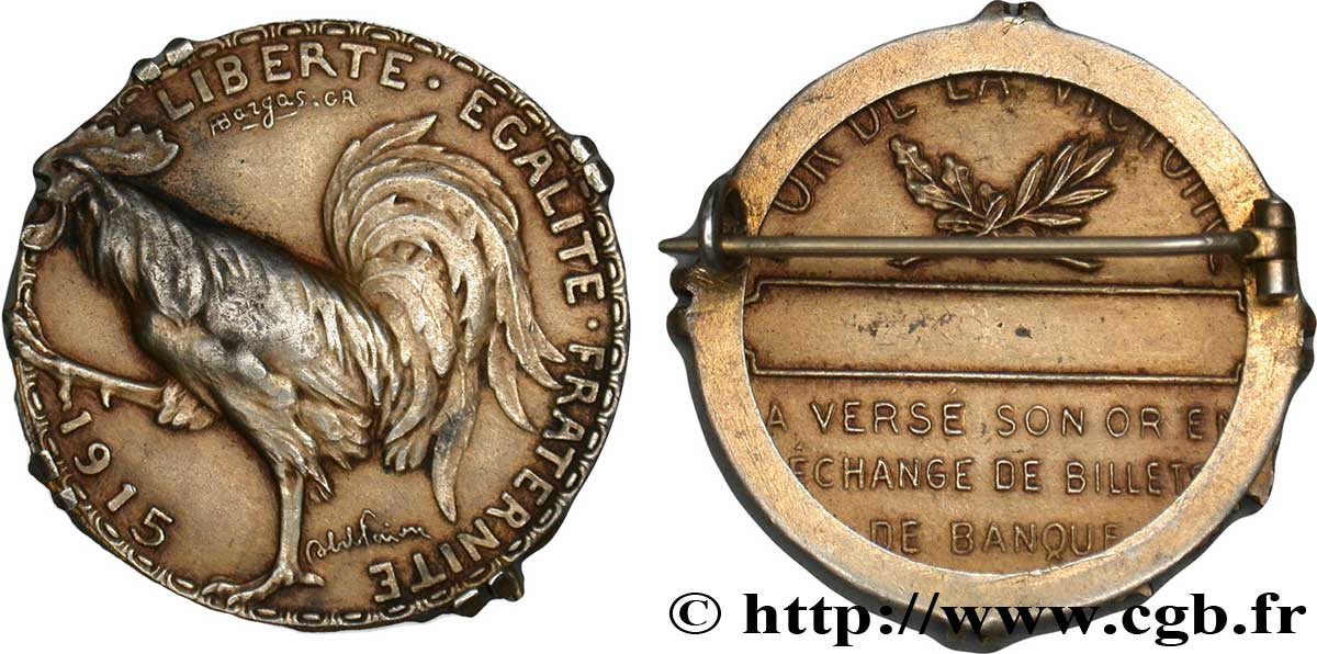 BANQUE DE FRANCE Médaille broche, AR 31 poinçon losange, versement d’or EBC