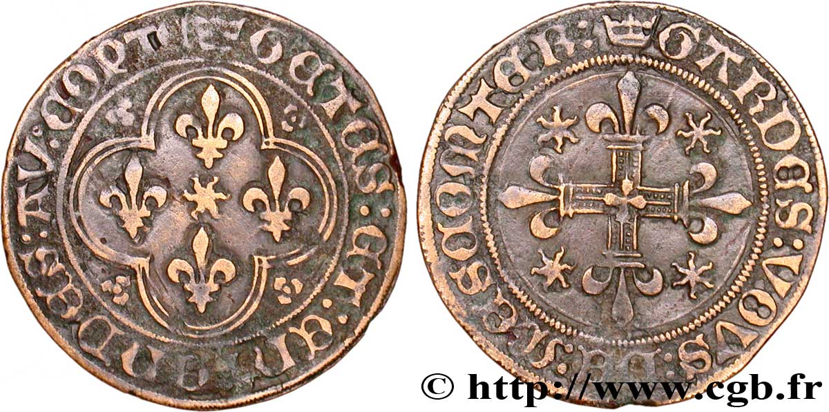 LOUIS XI THE  PRUDENT  Jeton de compte, XVe siècle, inspiré du blanc au soleil EBC