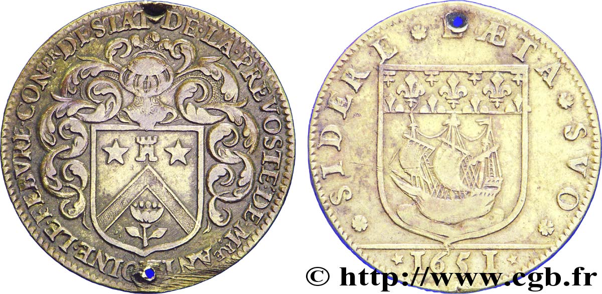 ILE DE FRANCE - VILLES et NOBLESSE Antoine Le Febvre ou Le Fèvre ou Lefébure, prévôt de 1650 à 1654 TTB
Sup