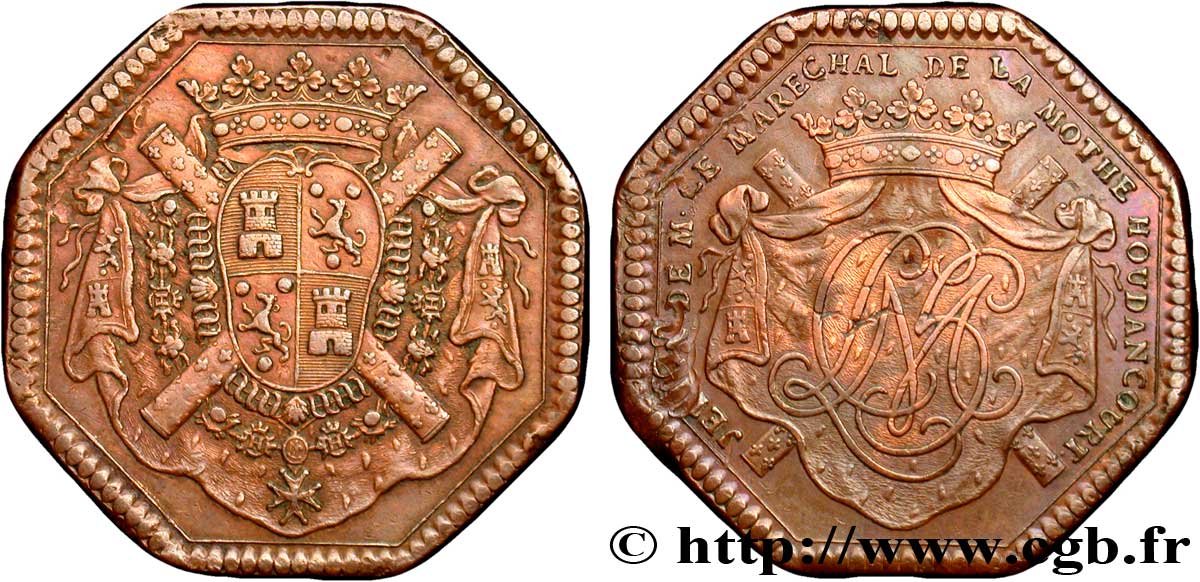 BRETAGNE (NOBLESSE DE...) Jeton octogonal Cu 31, maréchal Louis-Charles, marquis de la Mothe-Houdancourt TTB