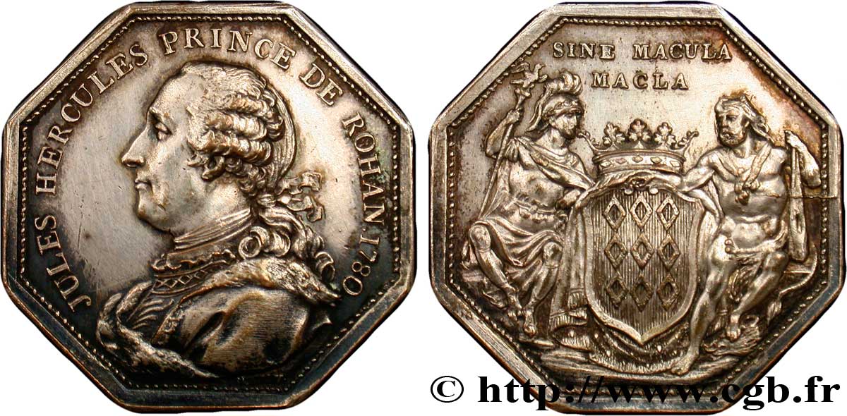 BRETAGNE (NOBLESSE DE...) Jeton octogonal cuivre plaqué argent, REFRAPPE (époque Restauration ?), Jules Hercules de Rohan SUP