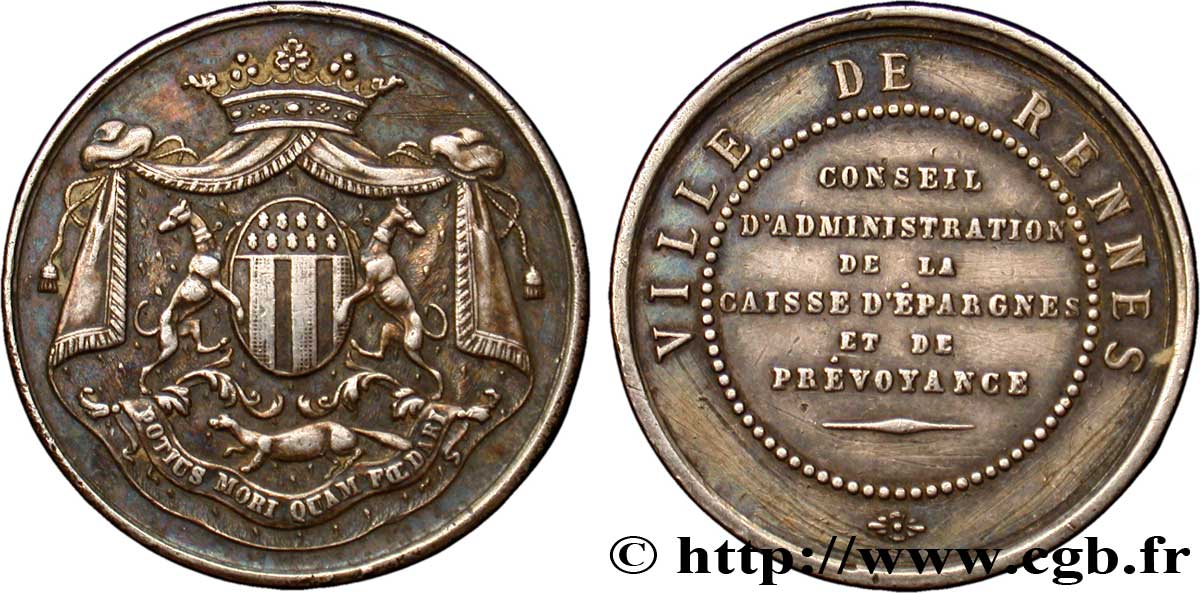 BRITTANY - MEDALS, TOKENS AND JETONS OF THE 19TH CENTURY Jeton Ar 27, Caisse d’épargne de Rennes VF