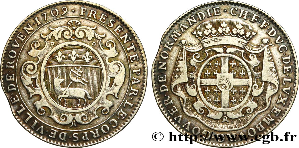 NORMANDIE (GOUVERNEURS DE...) Jeton Ar 30, Charles-François Frédéric, duc de Montmorency-Luxembourg, gouverneur de 1691 à 1718 q.BB