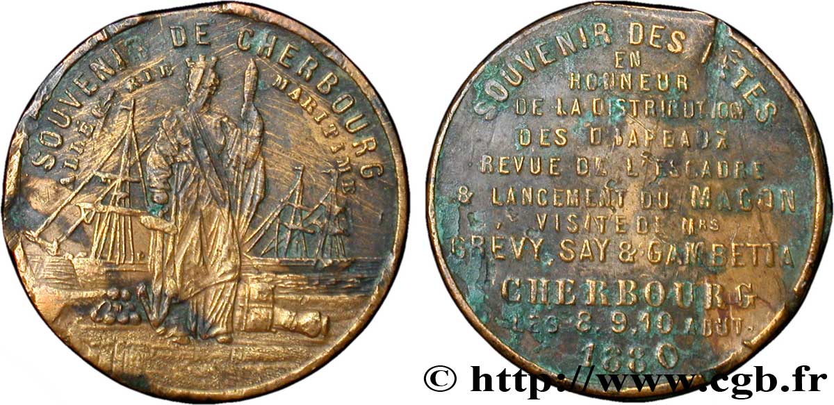 NORMANDY - 19TH CENTURY JETONS OR TOKENS Médaille Br 23, souvenir des fêtes de Cherbourg VF