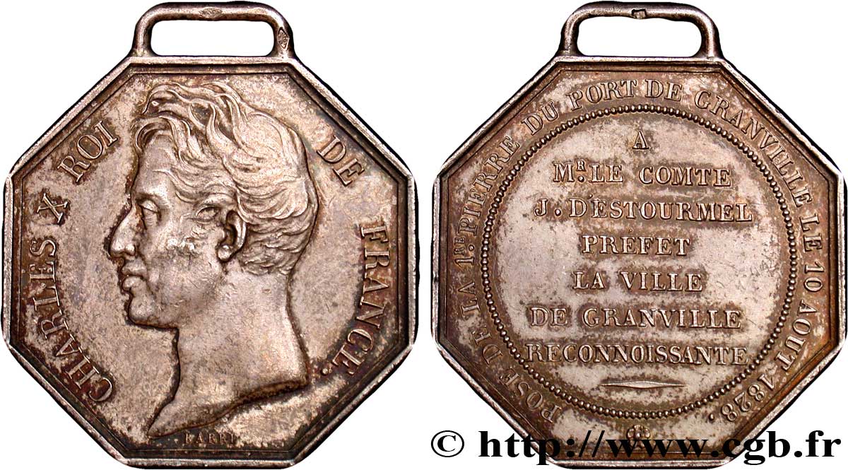 NORMANDIE - JETONS DU XIXe SIÈCLE Jeton octogonal Ar 33, Pose de la première pierre du port de Granville TTB+
