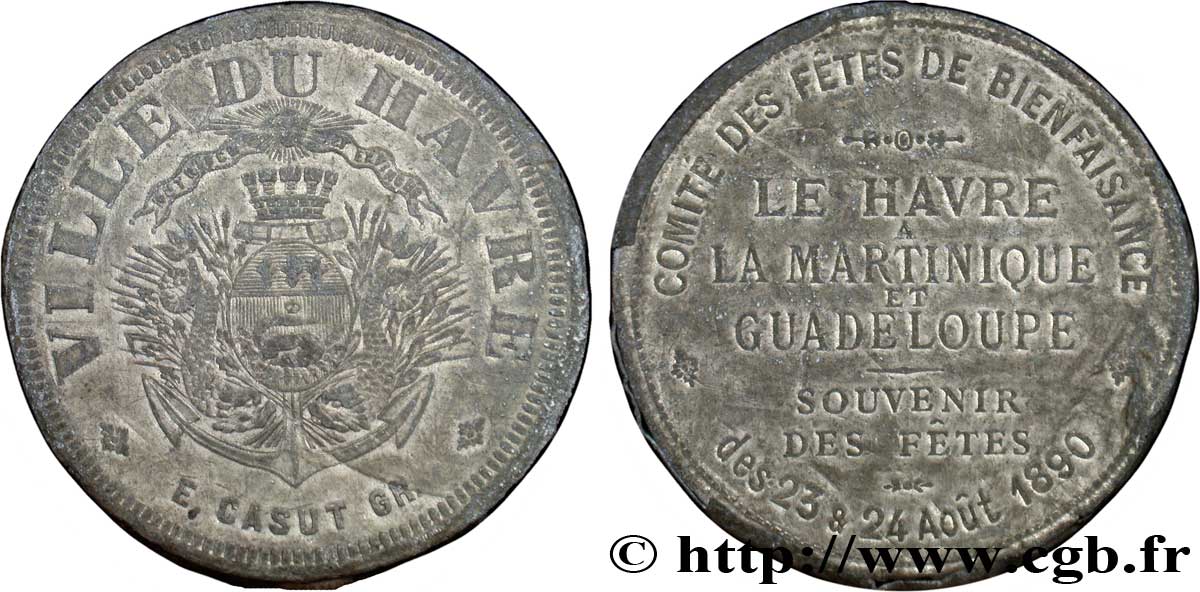 NORMANDIE - JETONS DU XIXe SIÈCLE Médaille-cliché en étain, fêtes du Havre BC+