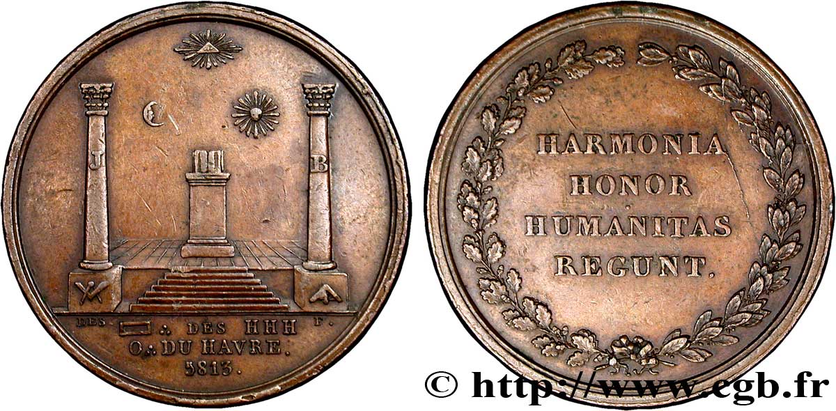 NORMANDIE - JETONS DU XIXe SIÈCLE Jeton Cu 30, Orient du Havre, loge des 3 H fVZ