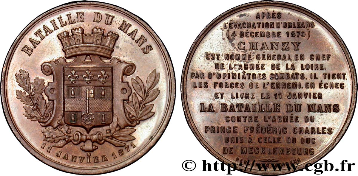 NORMANDIE - JETONS DU XIXe SIÈCLE Médaille Br 36, bataille du Mans fST