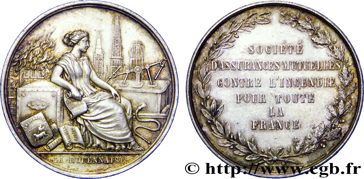 NORMANDIE - JETONS DU XIXe SIÈCLE Médaille Ar 38, assurances mutuelles la Rouennaise SUP