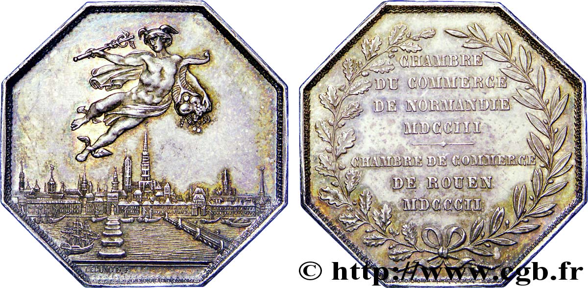 NORMANDIE - JETONS DU XIXe SIÈCLE Jeton octogonal Ar 33, chambre de commerce de Rouen SPL