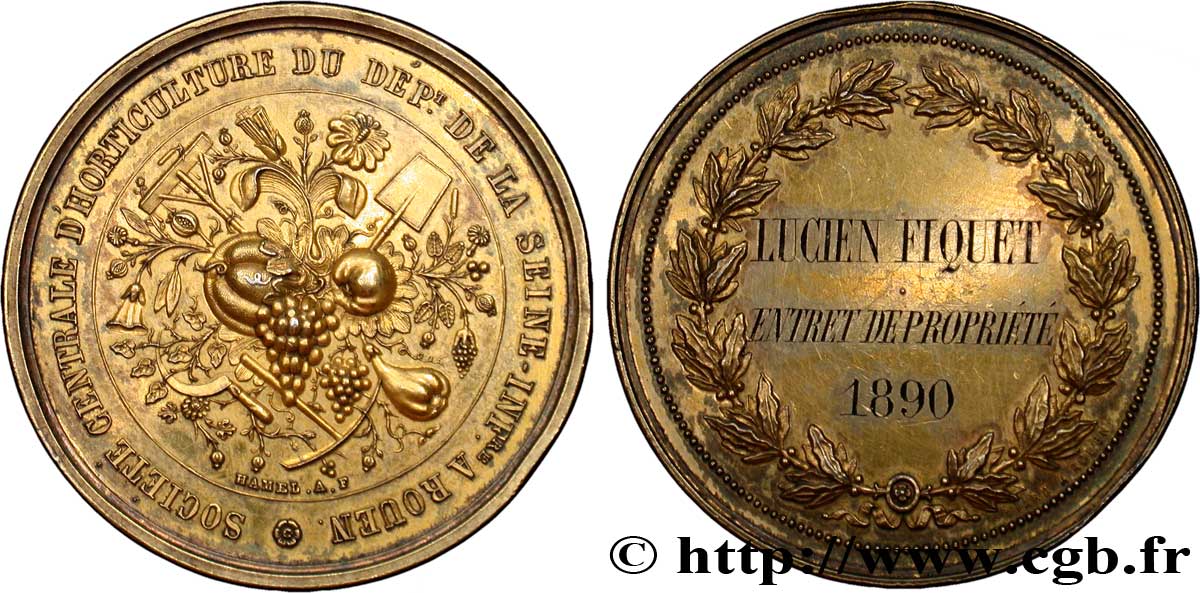 NORMANDY - 19TH CENTURY JETONS OR TOKENS Médaille Ar 36, Société centrale d’horticulture de Rouen AU
