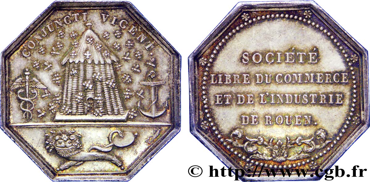 NORMANDY - 19TH CENTURY JETONS OR TOKENS Jeton octogonal Ar 30, société libre du commerce et de l’industrie de Rouen AU
