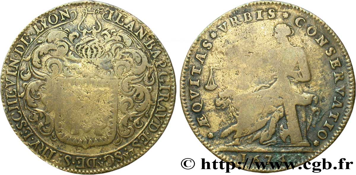 LYONNAIS - CONSULAT DE LYON Jeton Lt 30, Jean-Baptiste Giraud B+