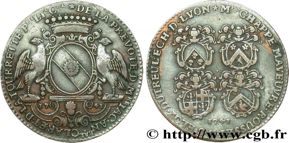 LYONNAIS - CONSULATE OF LYON Jeton bronze argenté 30, Jacques-Annibal Claret de la Tourette VF
