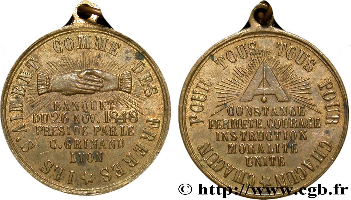LYON ET DU LYONNAIS (JETONS ET MÉDAILLES DE...) Jeton Br 31, Orient de Lyon, banquet du 26 novembre 1848 TTB