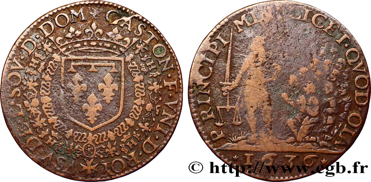 PRINCIPAUTY OF DOMBES - GASTON OF ORLEANS Jeton Br 28 MB