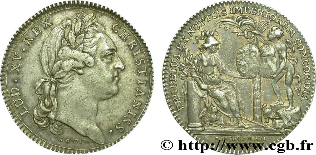 DAUPHINÉ - LOUIS X, DAUPHIN (futur LOUIS XVI) Jeton Ar 29, mariage du dauphin TB+