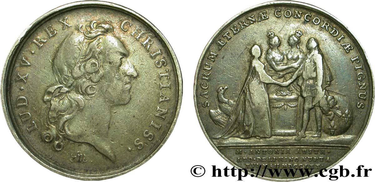 DAUPHINÉ - LOUIS X, DAUPHIN (futur LOUIS XVI) Médaille Ar 31, mariage du dauphin LOUIS X (futur LOUIS XVI) BC+