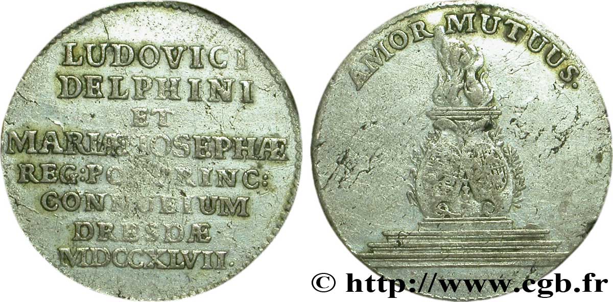 DAUPHINÉ - LOUIS IX, DAUPHIN Médaille Ar 22, mariage du dauphin Louis et de Marie-Josèphe de Saxe TB+